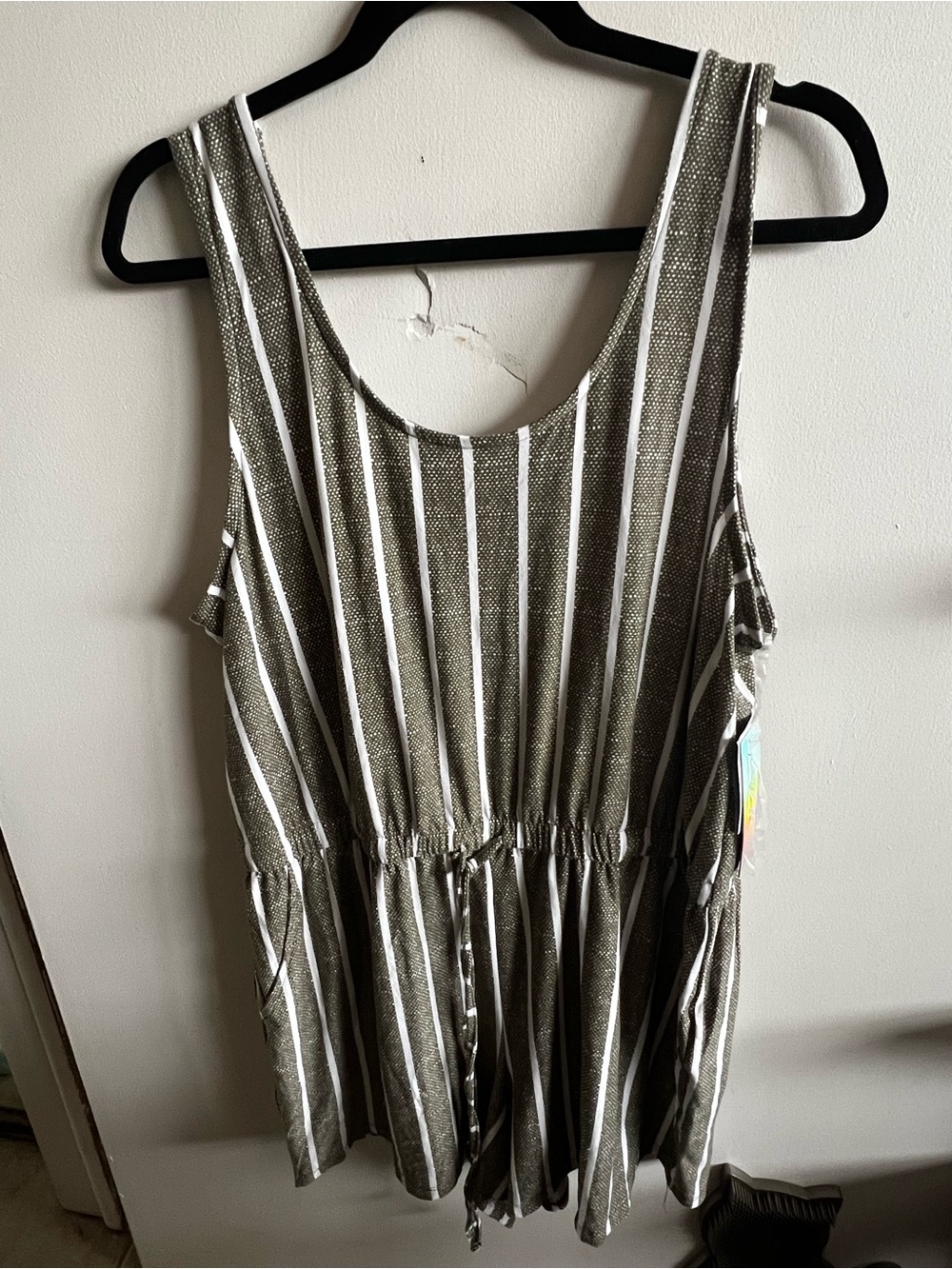 Derek Heart Olive & White Striped Sleeveless Romper